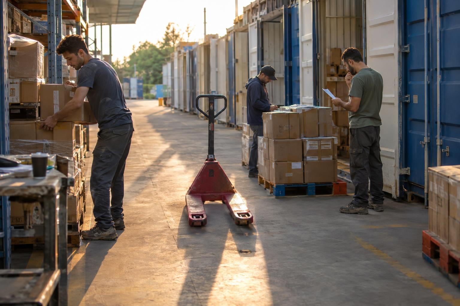 אחסנת מלאי לעסקים קטנים במחסן פרטי מסודר עם מדפים ומעבר נוח